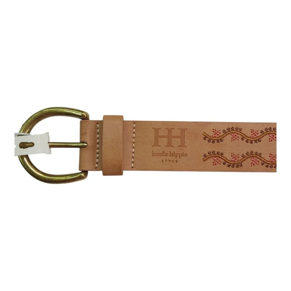 Haute Hippie Tan Leather Belt With Gold Buckle Womens Size M Vachetta - Picture 9 of 12